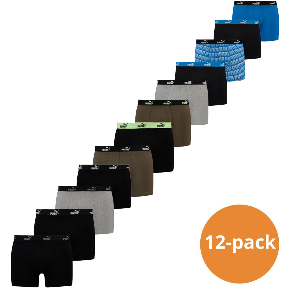 Een Dag Actie - Puma Boxershorts Promo 12-Pack Zwart / Groen / Blauw